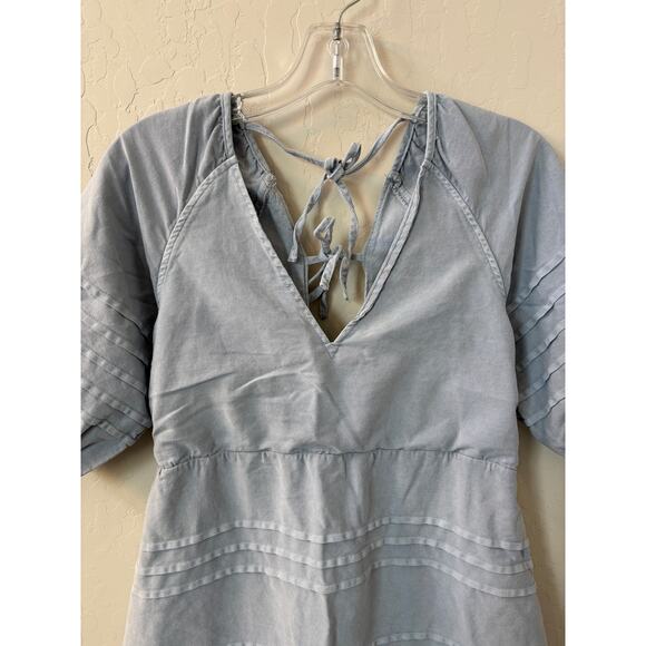 7 For All Mankind Sz S Denim Chambray Tie-Back‎ Babydoll Mini Puff Sleeve Dress - Picture 3 of 11